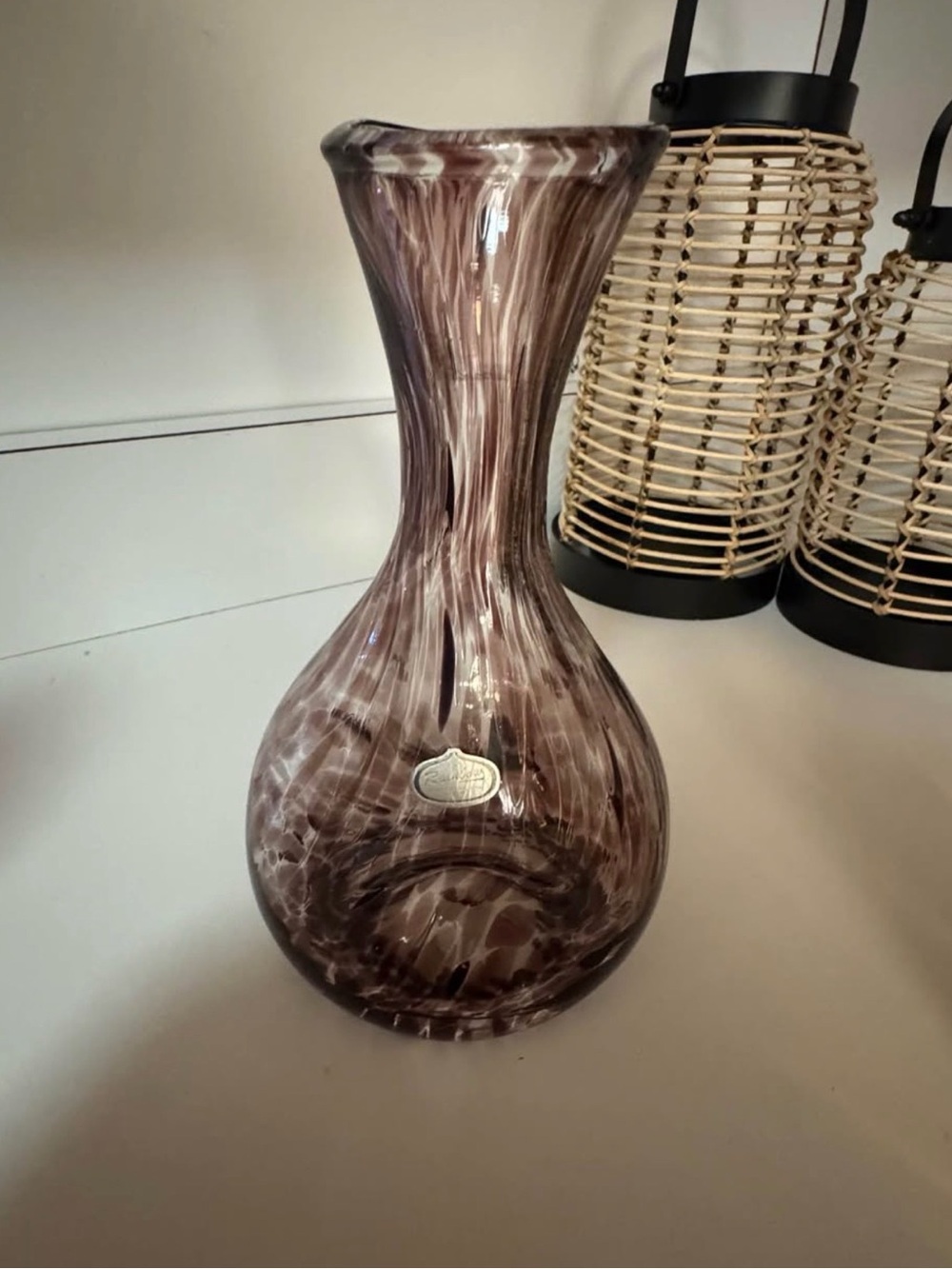 Hand-Blown Glass Vase - Smoky Purple Swirl